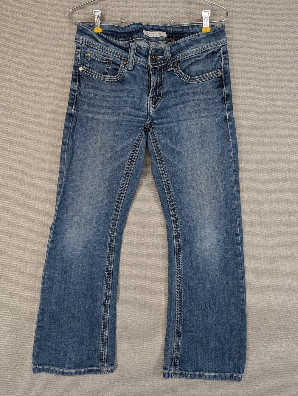 Stetson Size 6 S Women's Blue Denim 816 Bootcut Fit Jeans Chevron Back Pocket
